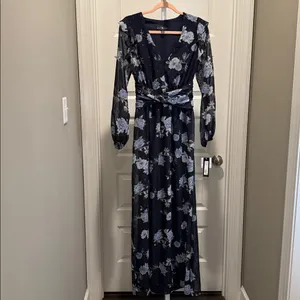 Betsy & Adam Floral Maxi Dress Navy‎ Blue Size 2 NWT Wedding Guest thumbnail 2