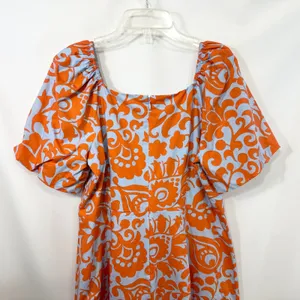 Talbots Size‎ 10 Midi Dress Puff Sleeve Poplin Floral Orange Blue Fit Flare 1526 thumbnail 11