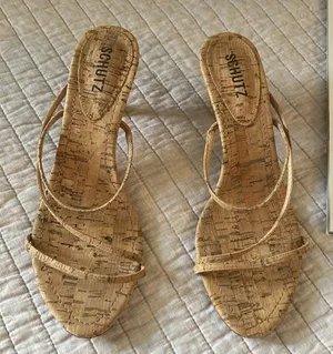 Schutz anthro Evenise strapy 90’s Y2K Kitten Heel Sandals Natural cork size 9 thumbnail 1