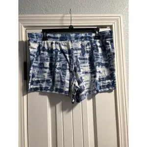 Lucky Brand Lounge Shorts Womens Large Blue Tie Dye Drawstring Athletic Stripe‎ thumbnail 3