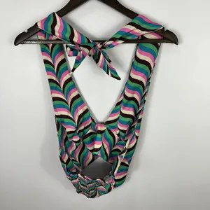 Zara Halter Crop Top Womens XS Multicolor Retro‎ Psychedelic Wavy Print Boho thumbnail 2
