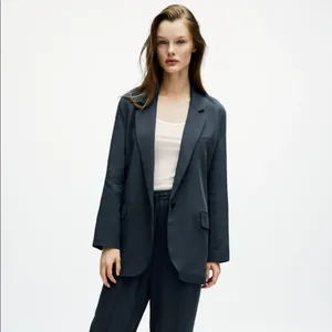 Zara OVERSIZED FLOWY BLAZER NAVY BLUE NEW thumbnail 5