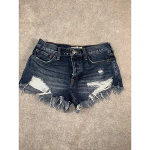 We The Free people Micro Shorts Womens 25 Blue Cut Off Fringe Button Fly thumbnail 3