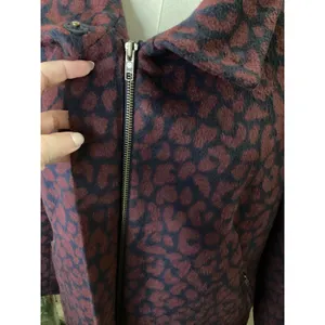 Ann Taylor Loft Womens Burgundy Navy Leopard Print Wool Blend Car Coat Size M thumbnail 3