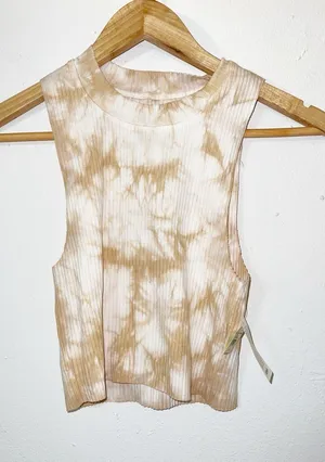 Aerie Ribbed High Neck Tie-Dye Tank Top - Beige/Cream thumbnail 1