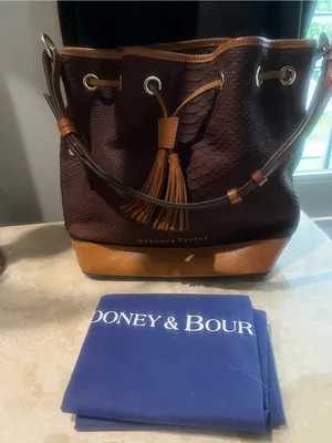 Dooney & Bourke Bag Python Embossed Leather Drawstring Saddle Brown Retail $348 thumbnail 2