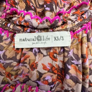 Natural Life Womens XS/S Floral Tiered Midi Dress Pink Embroidered Pockets Brown thumbnail 8