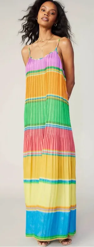 NWT Current Air Pleated Colorblock Maxi Dress L thumbnail 1