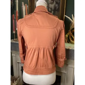 American Rag Salmon Orange Cropped Trench Jacket Double Breasted 3/4 Sleeve XS thumbnail 4