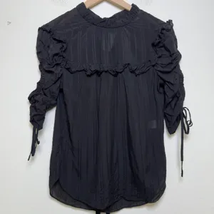 Veronica Beard Women SILK Top Blouse 4 Black‎ Ruffle Royalcore Cottage thumbnail 5