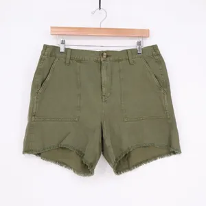 Aerie Adventure Cutoff Shorts Womens Medium Olive Green Patch Pockets Frayed Hem thumbnail 2