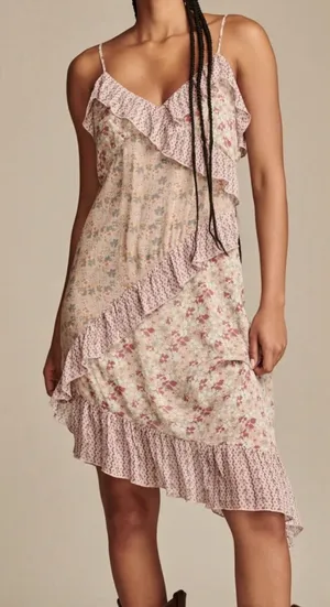 NWT Lucky Brand Coastal Cowgirl Coquette Floral Asymmetrical Midi Dress - Large thumbnail 1