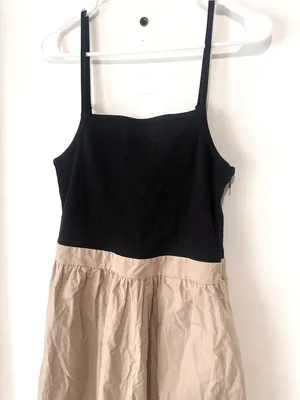 MAEVE By Anthropologie Twofer Ribbed Midi Dress Medium Black / tan color thumbnail 5