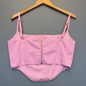 BY.DYLN Hendrix Corset Pink‎ Pinstripe Square Neck Crop Top DL2581 Womens Large thumbnail 10