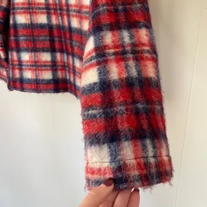 Madewell Wool Blend Red Plaid Fuzzy Pullover Long Sleeve Top ~ Women’s Size S thumbnail 6