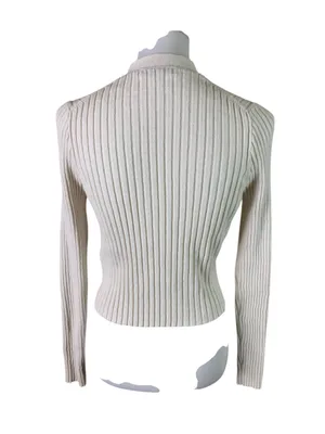 Madewell Brenville Cream Ribbed Cropped Cardigan L Button Front V Neck Minimalis thumbnail 3