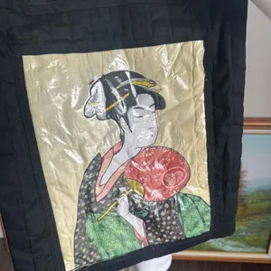 Vintage Black & Gold Geisha Print Quilted Tote Bag thumbnail 4