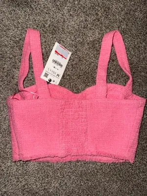 Zara Faded Pink Textured Bustier Crop Top thumbnail 2