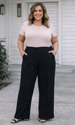 Maggy London Black Pinstripe Wide-Leg Pants thumbnail 1