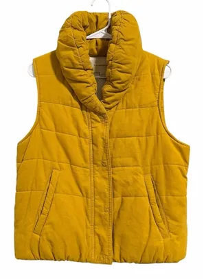 Pilcro and the‎ Letterpress Corduroy Puffer Vest Mustard Yellow Women's Large thumbnail 1