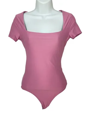Abercrombie & Fitch Bodysuit Top Seamless XS Mauve Short Sleeves Square Neck thumbnail 1