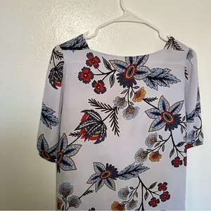 Loft Women's Size Small Square Neck Blouse‎ Light Blue Floral Red Gold White thumbnail 9