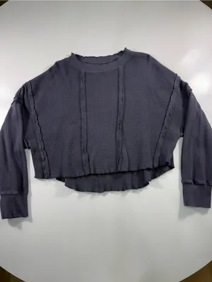 Free People Washed Deep Purple Cropped Long Sleeve Tee thumbnail 2