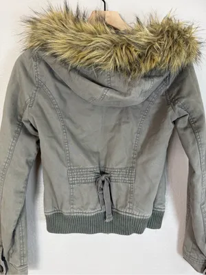 Y2K Hollister Bella Swan Olive Green Fur Trim Hooded Jacket Grail size Small thumbnail 9