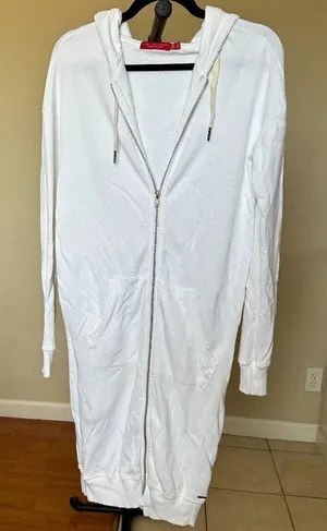n:philanthropy white hooded long zip up oversized distressed hem size XS thumbnail 1