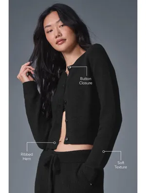 Alo Yoga Snuggle Up Sweater Cropped Cardigan Black XS thumbnail 2