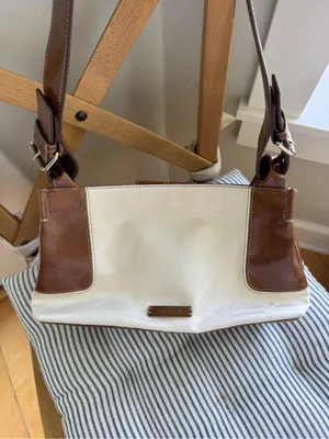 Vintage 90’s Nine & Co. White Canvas Shoulder Bag with Brown Leather Trim thumbnail 4