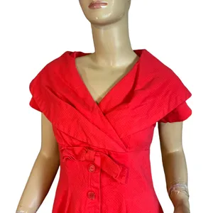 Vintage 1950'S Handmade Square Pattern Red Cotton Day Dress (S) thumbnail 8