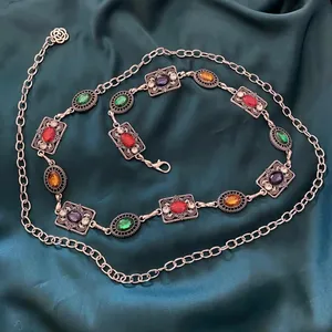 Silver Y2K Multicolor Jewel Whimsygoth Chain Belt, Fits 27-55 Inches, X7GA1416 thumbnail 6