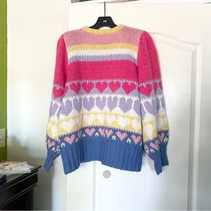 LoveShackFancy‎ Sweater Shirelle Puff-Sleeve Heart Wool Alpaca Pink Icing M EUC thumbnail 7
