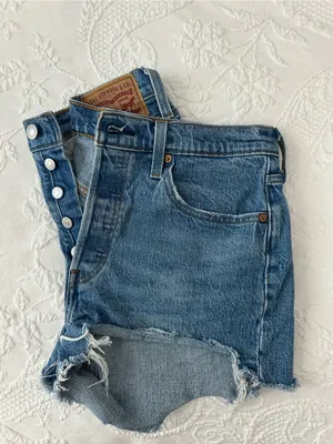 Levi's Women's Blue Distressed Cutoff Denim Shorts Size 28 thumbnail 2