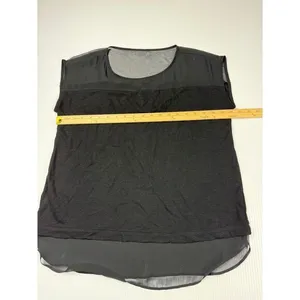 Ann Taylor Black Sheer‎ Panel Mixed Media Sleeveless Top Blouse Career Work L thumbnail 2