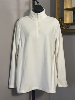 Lands' End Large Ivory Fleece Half Zip Pullover Sweatshirt Jacket thumbnail 1