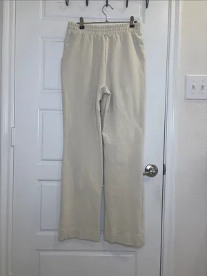 nuuds Cream Wide Leg Sweatpants Size Small 100% Cotton Lounge Pants thumbnail 3