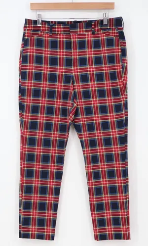 Old Navy Pants Womens 12 Pixie High Rise Red Plaid Stretch Ankle Excellent thumbnail 1