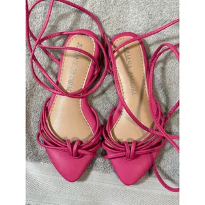 juliana amaral size 5.5 women pink strappy sandals pointed toe ankle tie leather thumbnail 2