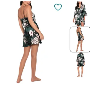 Floral Satin Kimono Robe - Green thumbnail 2