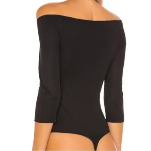 L’Academie Courtlyn Off Shoulder Bodysuit Rbbed Knit Black NWT Small thumbnail 2