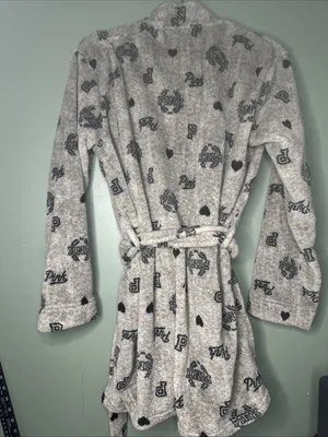 Victoria's Secret PINK Plush Cozy Fleece Robe Pink Print Hearts XS S thumbnail 6