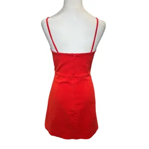 Zara Red Orange Spaghetti Strap‎ Cut Out Cocktail Mini Dress Medium Cotton Blend thumbnail 3