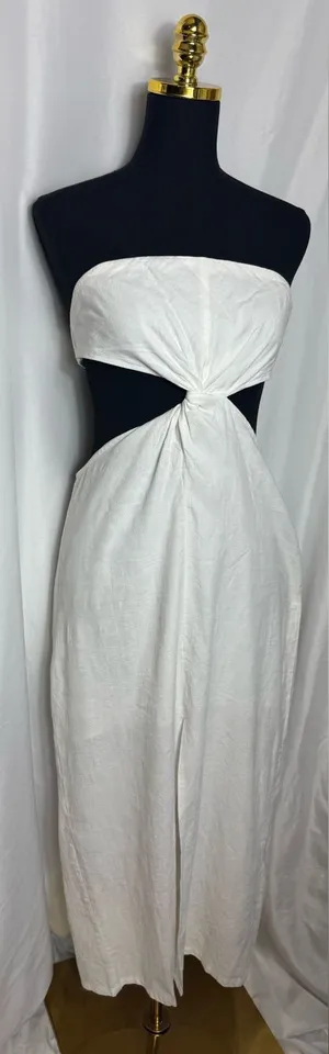 Strapless White Twist-Front party fit wedding Cutout Midi Dress vacation Large thumbnail 1