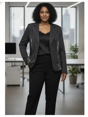 Bisou Bisou Pinstripe Blazer with Lace Panel Trim Gray Size XL Y2K Business thumbnail 6