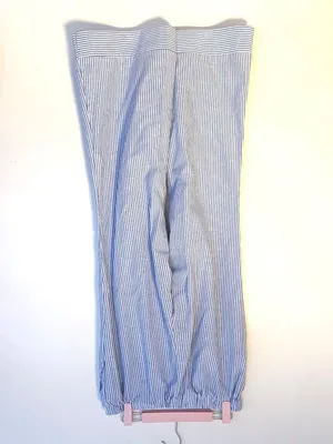 SHEIN Linen-Style Mid Rise Flare Elastic Waist Pants Blue White Stripes Womens L thumbnail 2