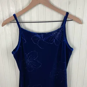 Vintage 90s Y2K Blue Velvet Flower Maxi Slip Dress Whimsigoth Fairycore Medium thumbnail 10