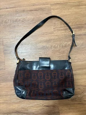 Vintage Etienne Aigner‎ Brown Black Monogram Shoulder Bag Y2K Baguette Purse thumbnail 3