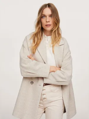 Mango Wool Blend Herringbone Double Breasted Coat Neutral Beige Medium New NWT thumbnail 1